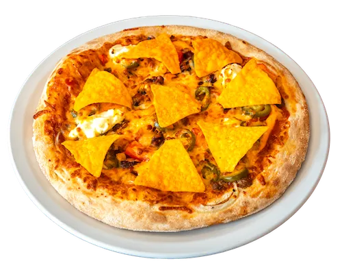 Pizza Cheesy Nacho auf einem Teller