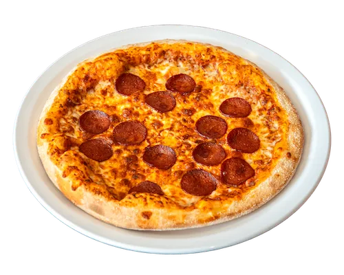 Pizza Peperoni auf einem Teller