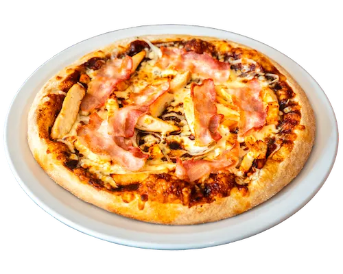 Pizza Texas auf einem Teller von Sylvie's American Pizza Bitburg